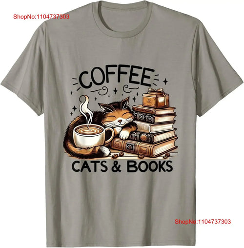 Funny Cute Coffee Cats Books Lover Idea Kids T Shirt Sweat vintage Washed Casual graphic Comfortable homme Stretched Versatile