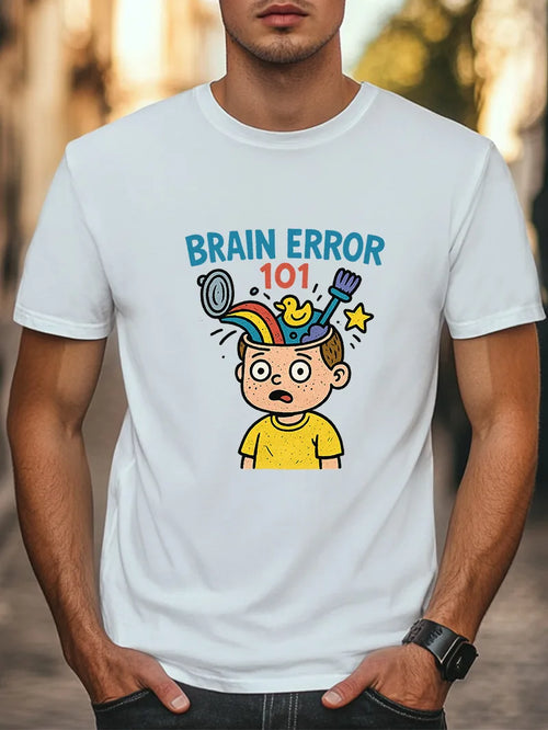 Brain Error 101 Funny Cartoon Glitch Humor Head Exploding Graphic Unisex T-Shirt